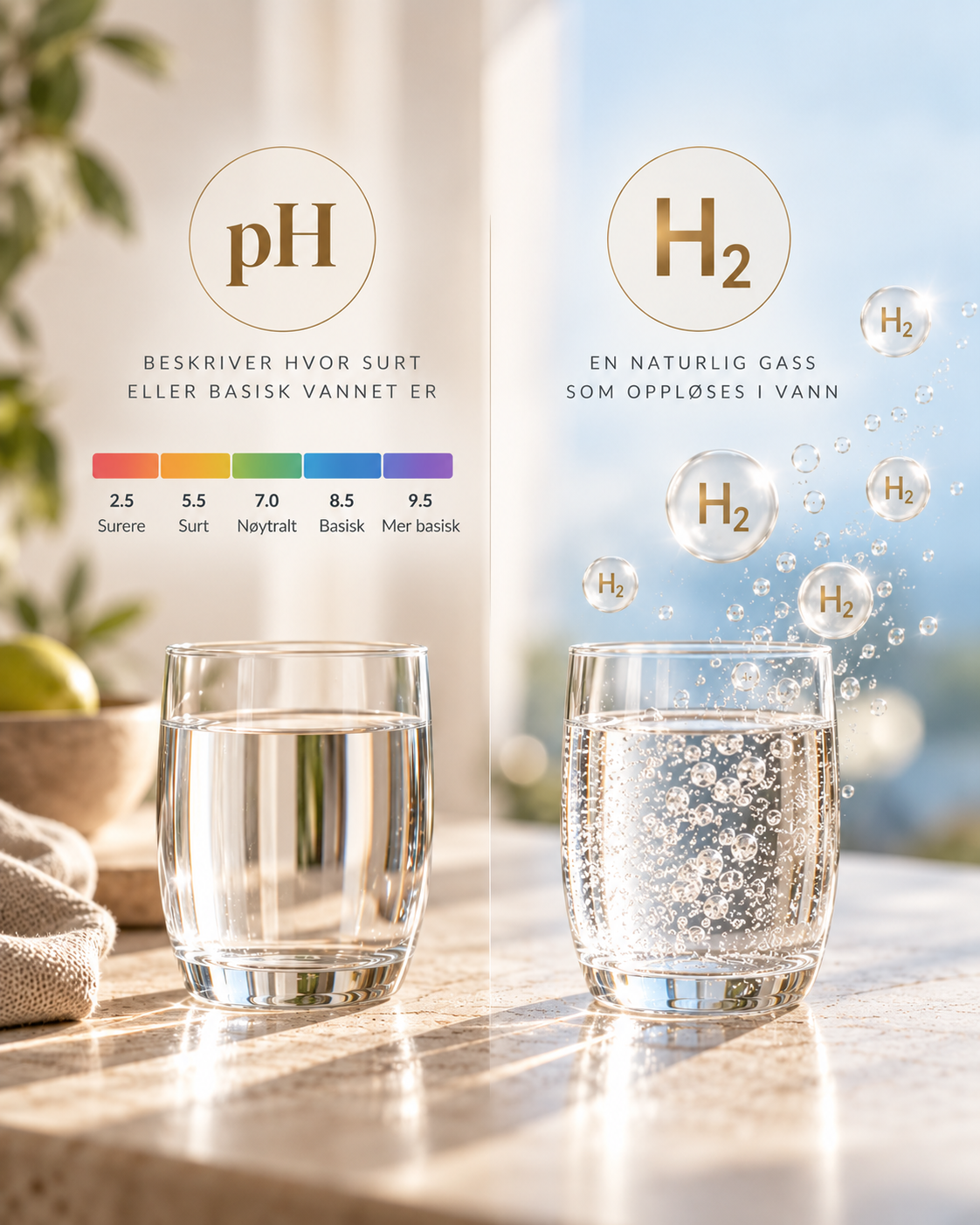 forskjellen mellom pH og H₂ 